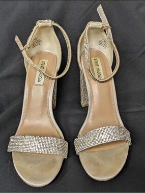 Steve Madden Carrson Silver Rhinestone Ankle-Strap Block Heels